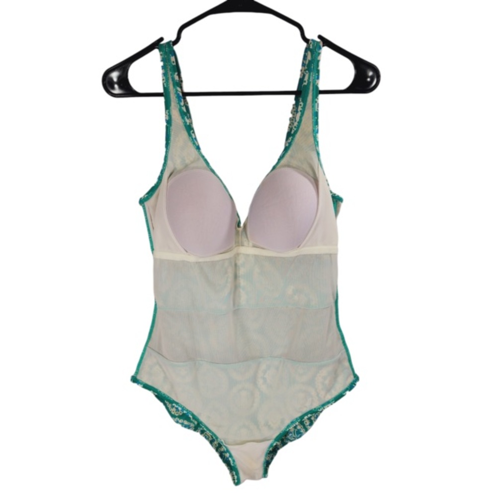 Boden Wrap Front One Piece SwimSuit sz 12 Women Teal Blue Green Floral - Picture 6 of 8